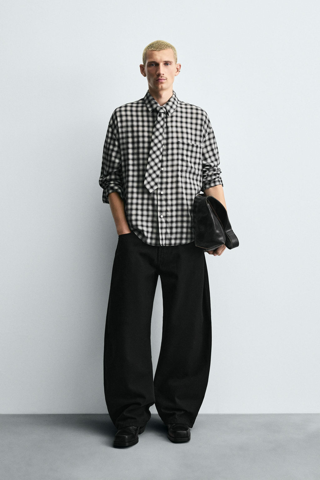 CHECK SHIRT WITH CONTRAST TIE