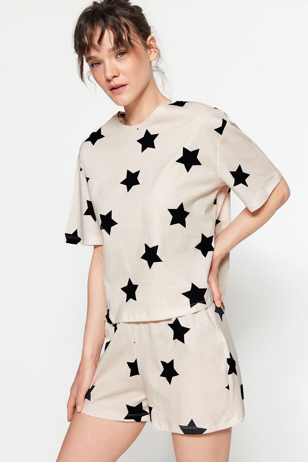 Trendyolmilla Cok Renkli %100 Pamuklu Y?ld?z Desenli Sortlu Orme Pijama Tak?m? THMSS22PT0501  фото 16