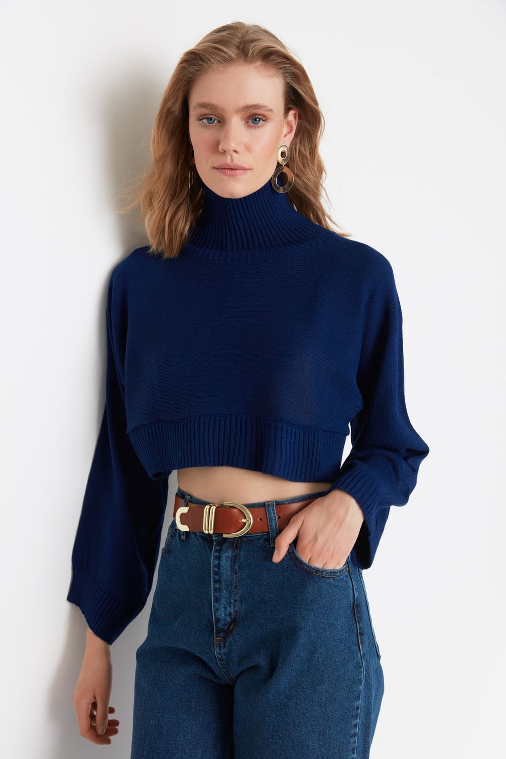 Lacivert Super Crop Basic Triko Kazak TWOAW21KZ0163