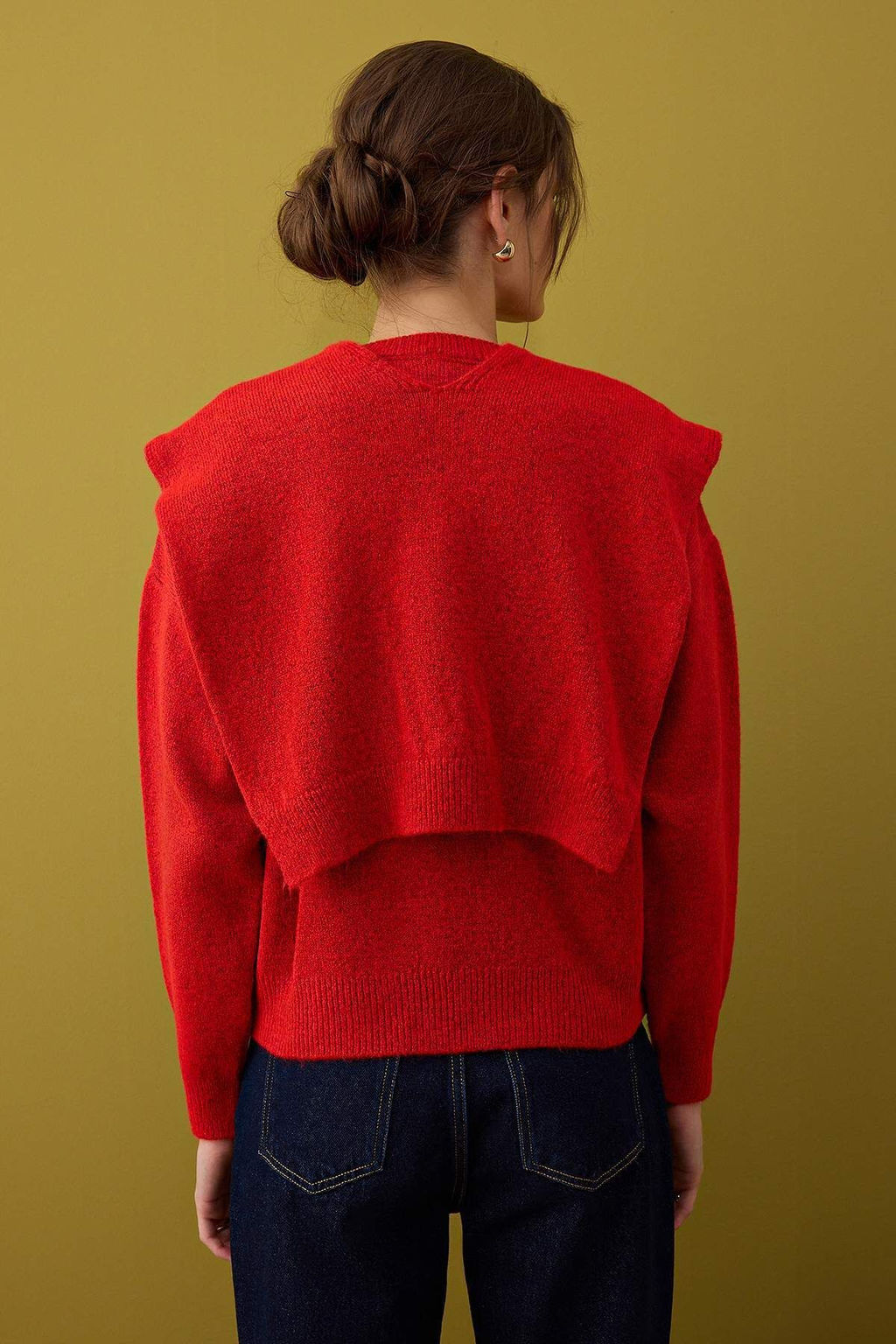 K?rm?z? Yumusak Dokulu Genis Kal?p Sall? Triko Kazak TWOAW26KZ00166