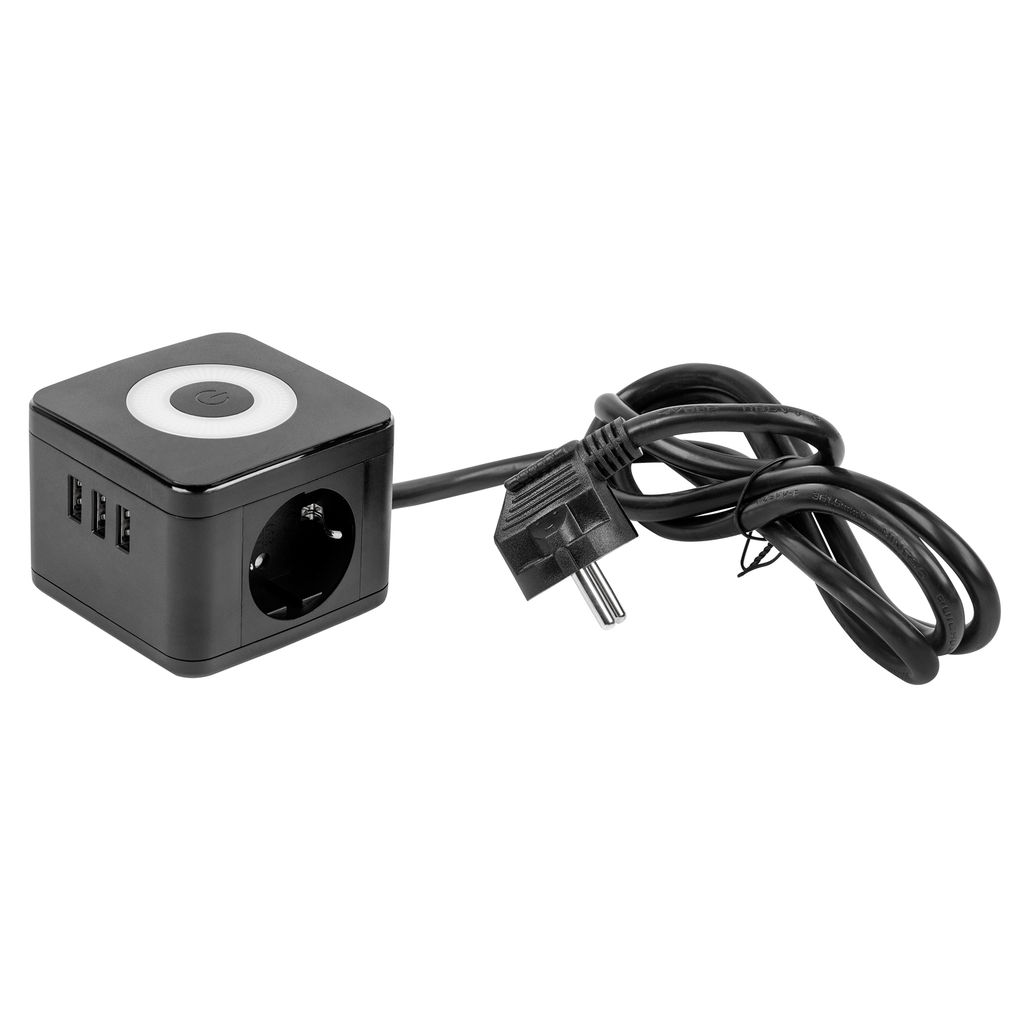 S-GCD2-1,5SBU BLACK Удлинитель серии Standard, с/з, шнур 1,5м, 2 гнезда, 3 USB, 16А. Черный. ТМ Uniel