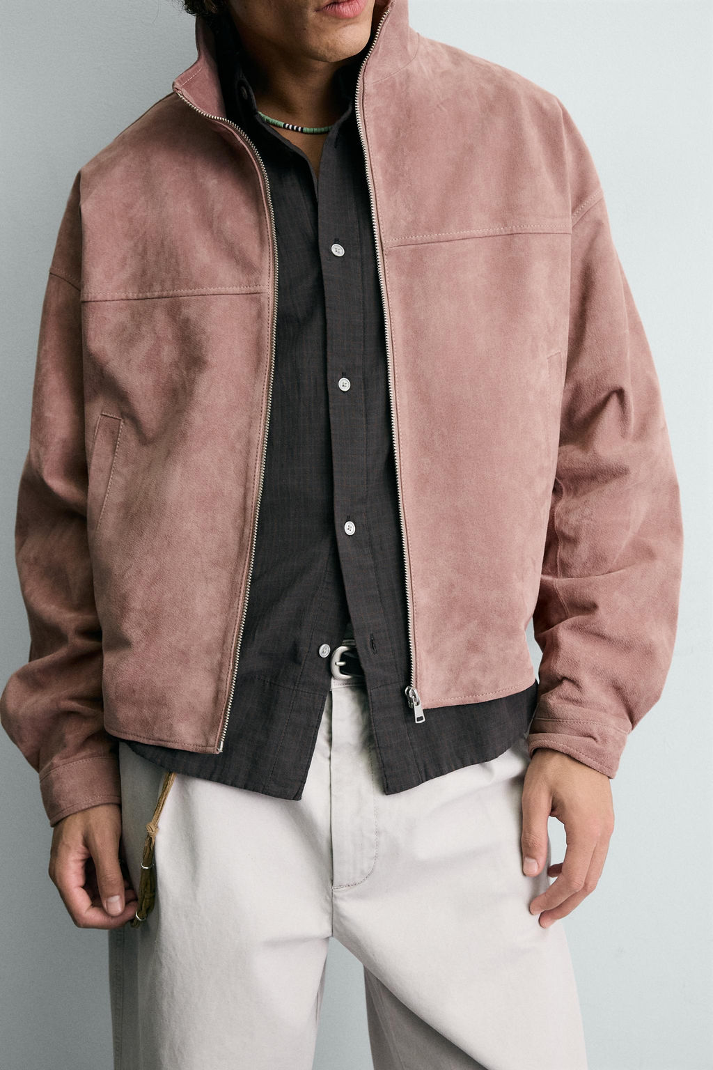 CROPPED FIT LEATHER SPLIT SUEDE JACKET - Zara фото 6