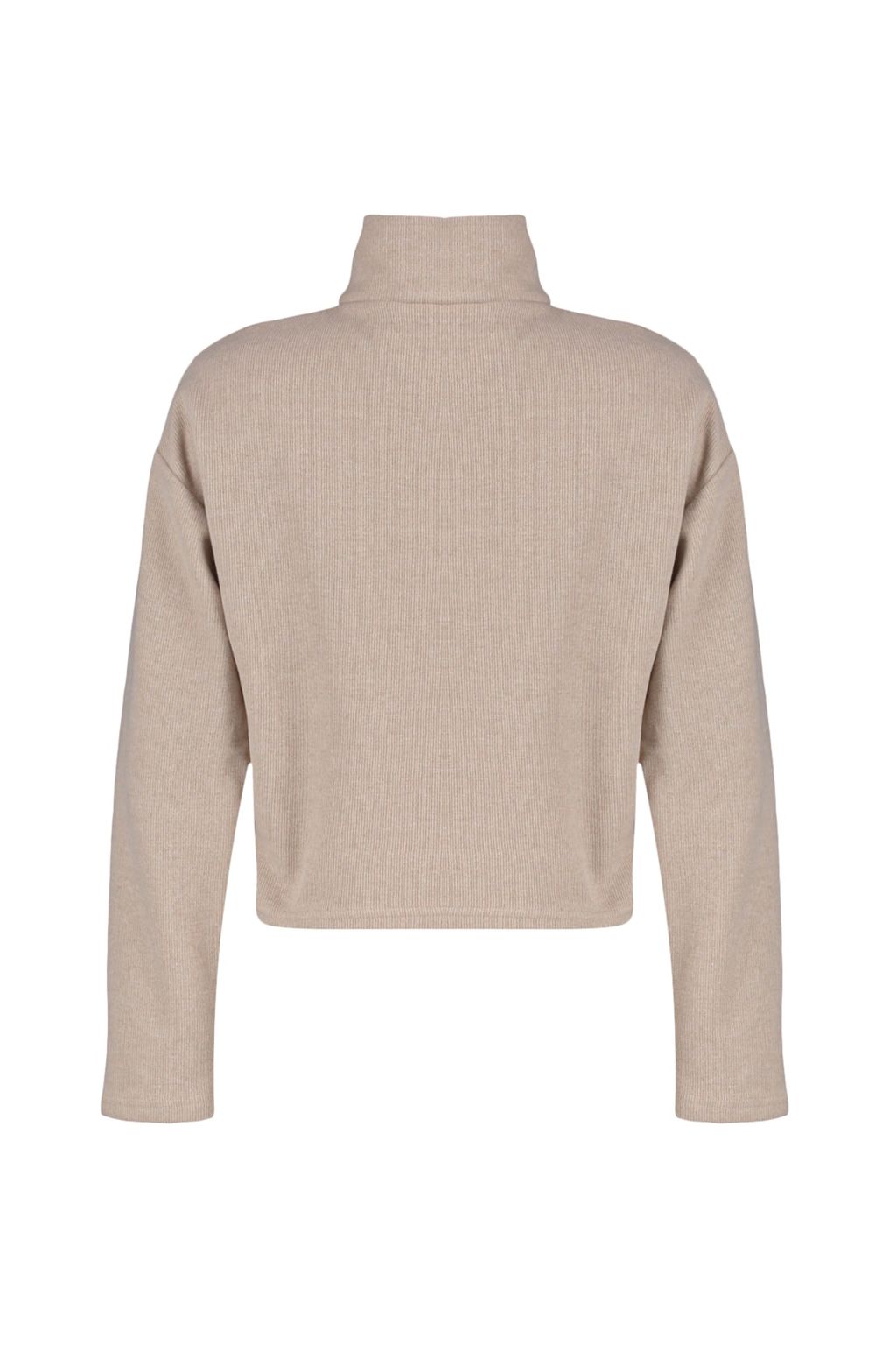 Bej Selanik/Triko Gorunumlu Fermuarl? Yaka Regular/Normal Kal?p Orme Sweatshirt TWOAW22SW0732