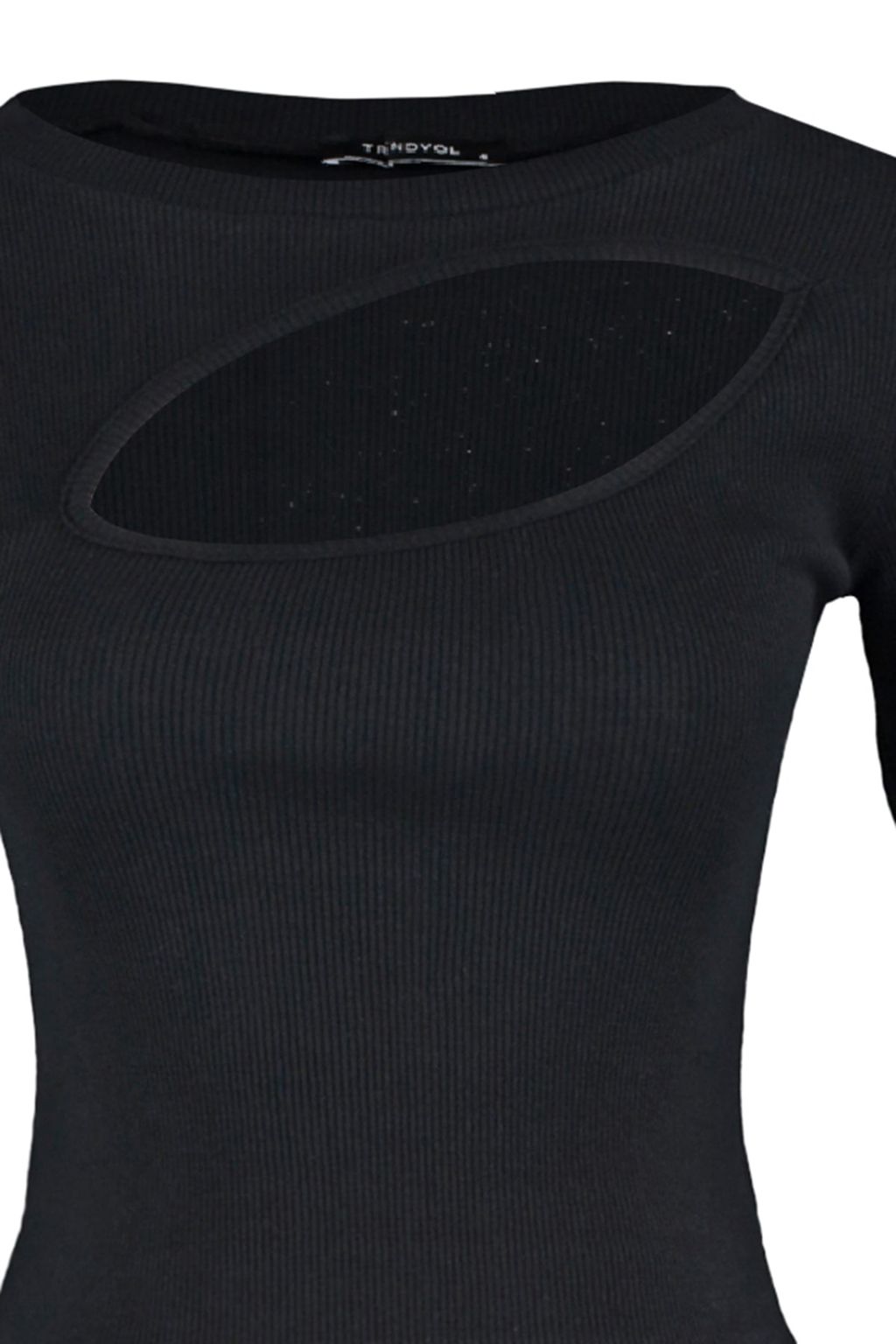 Siyah Cut Out Detayl? Fitted/Vucuda Oturan Bisiket Yaka Crop Fitilli Esnek Orme Bluz TWOSS22BZ0355