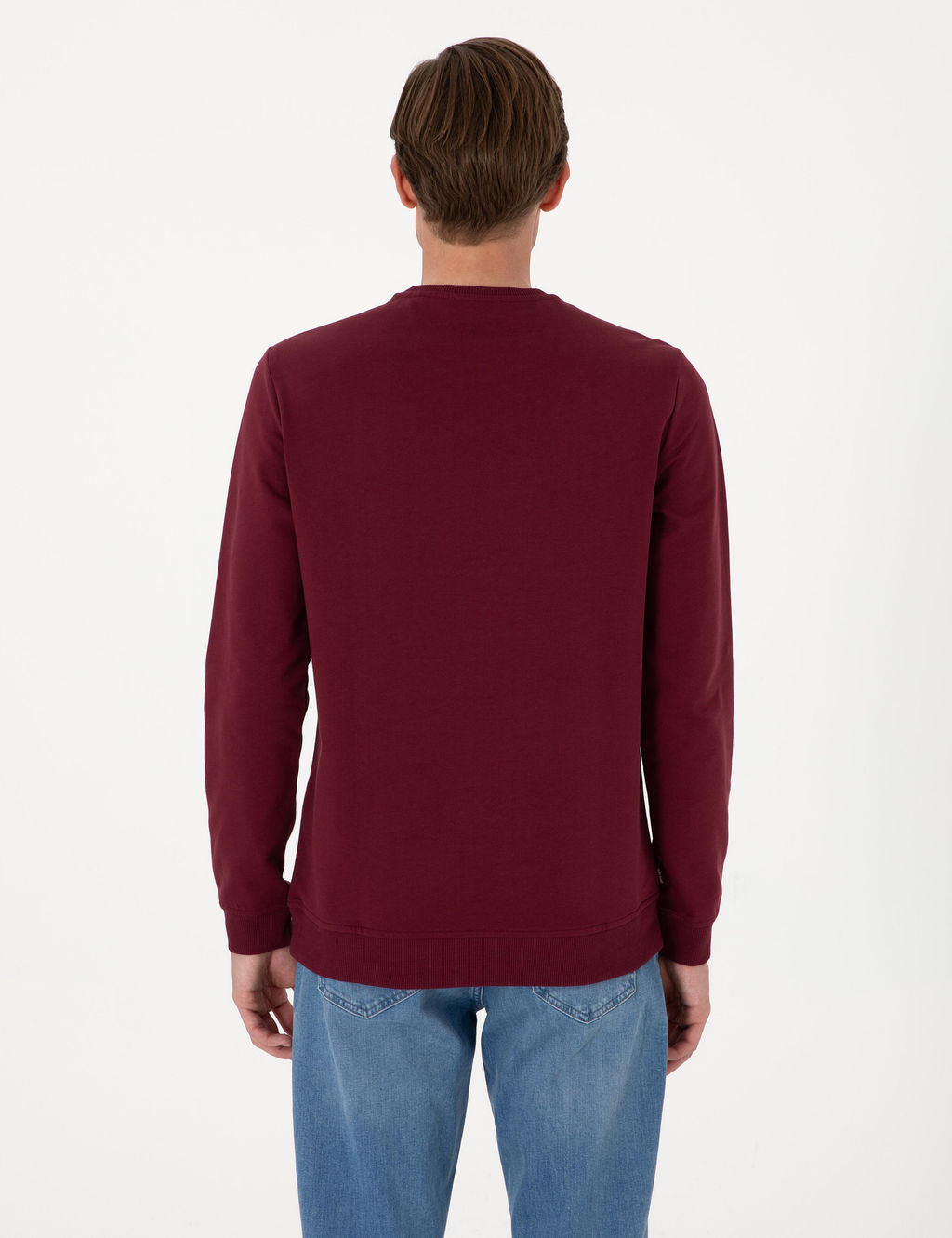 Bordo 2 _plik Regular Fit Bisiklet Yaka Basic Sweatshirt