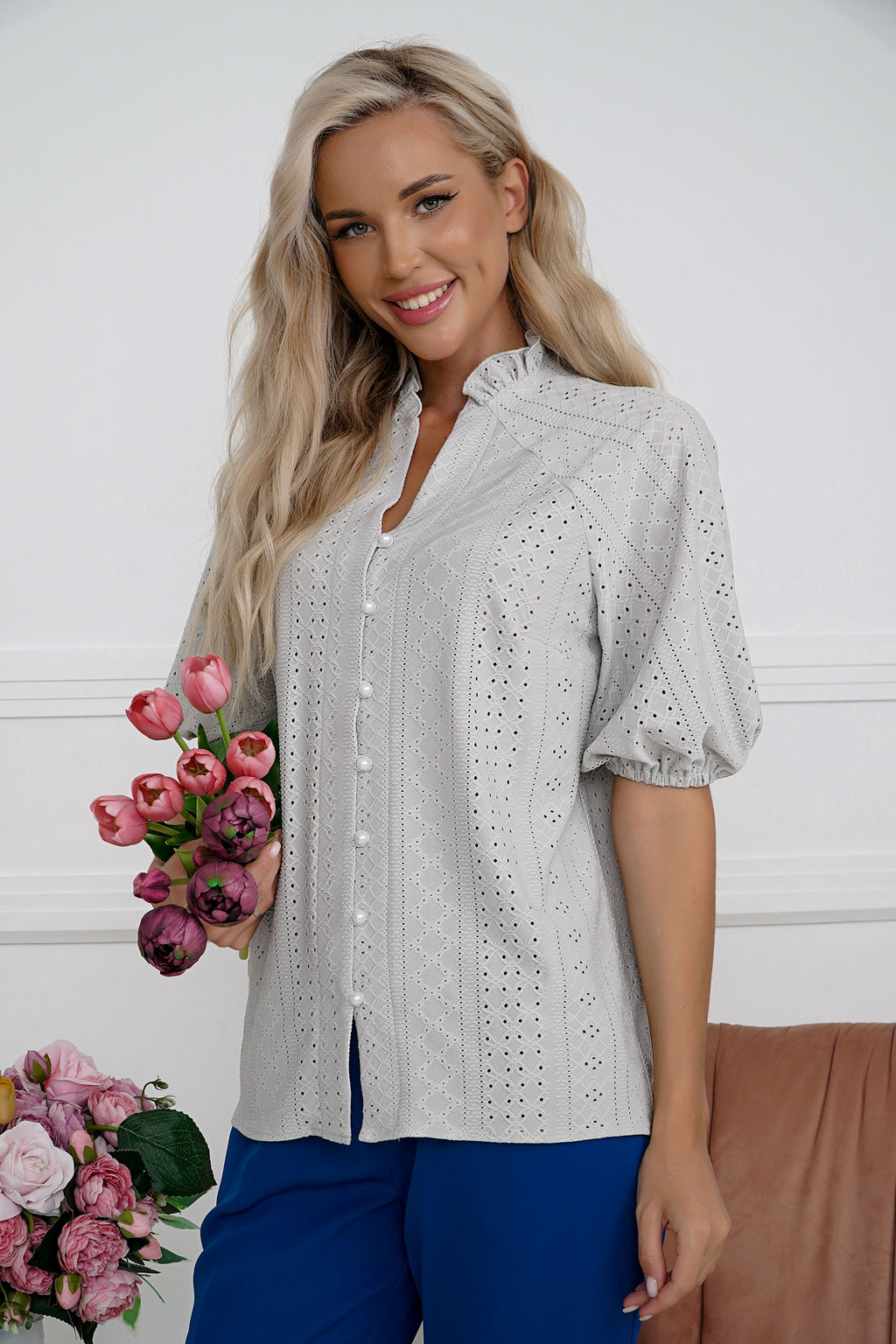 Рубашка Open Style 6875 серый