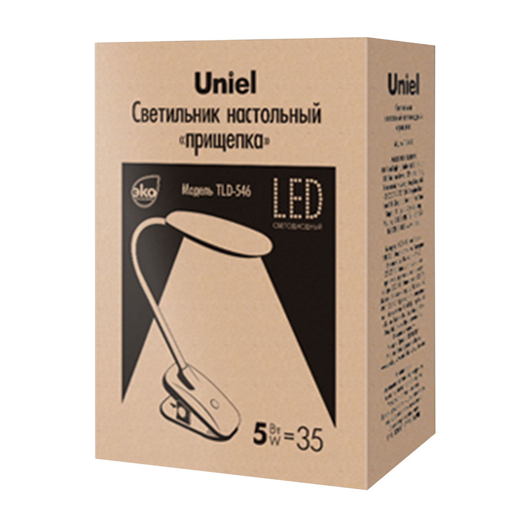 TLD-546 White/LED/350Lm/4500K Светильник настольный прищепка, 5W. Механический выключатель. Белый. ТМ Uniel