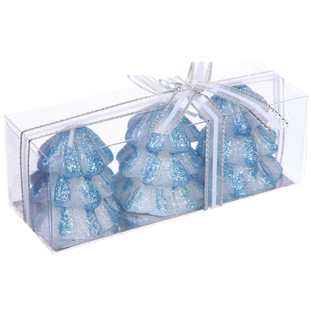 Свечи новогодние "Ёлочка" 13*4,5*4,5 см (набор 3 шт), Голубой