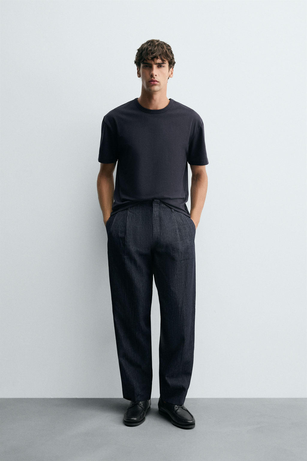 CROPPED WIDE-LEG DENIM TROUSERS