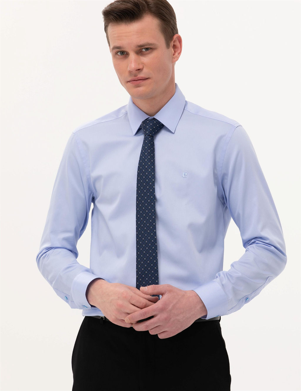 Koyu Mavi Slim Fit Uzun Kollu Klasik G_mlek