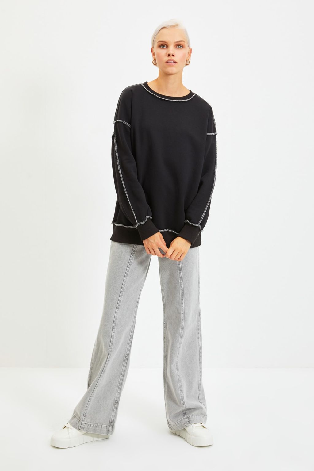 TRENDYOLMILLA Siyah Regular/Normal Kal?p Karyoka Dikisli Kal?n Ici Polarl? Orme Sweatshirt TWOAW22SW0267  фото 6