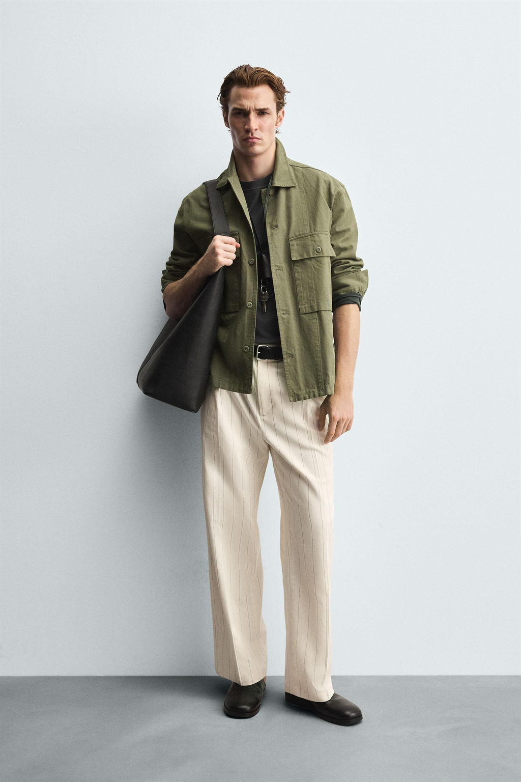 PLEATED STRIPED TROUSERS