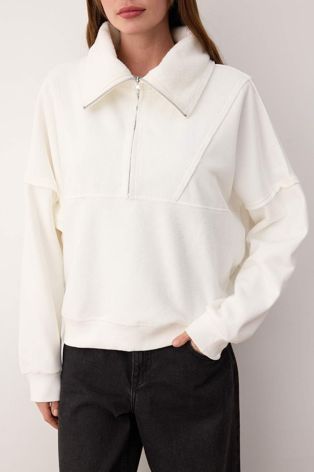 Antrasit Regular/Normal Kal?p Polar Fermuarl? Cep Detayl? Kal?n Orme Sweatshirt TWOAW26SW00009 - Trendyolmilla фото 9