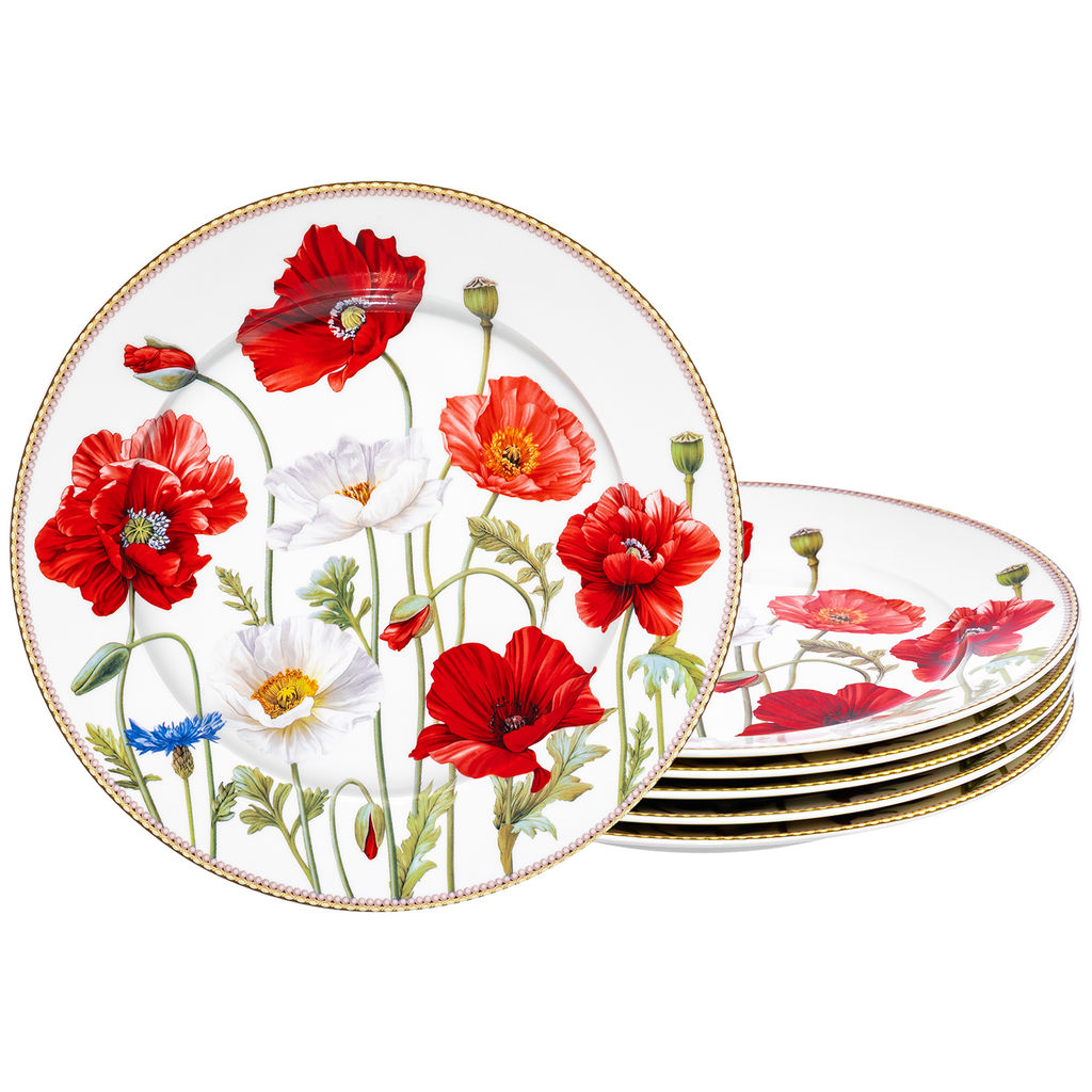 Набор тарелок десертных 6 пр. 19*19*2 см "Маки" фарфор NEW BONE CHINA