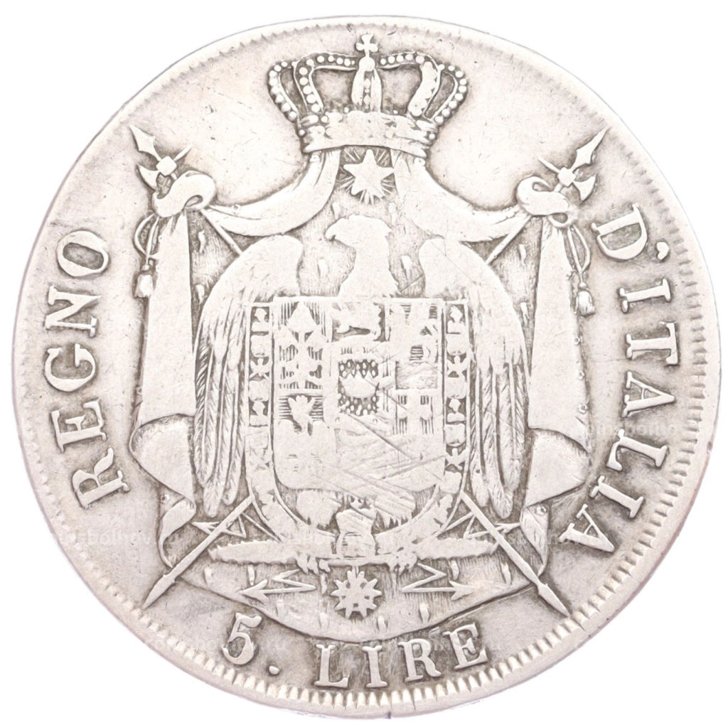 Монета 5 лир 1808 года М Наполеоновское королевство Италия