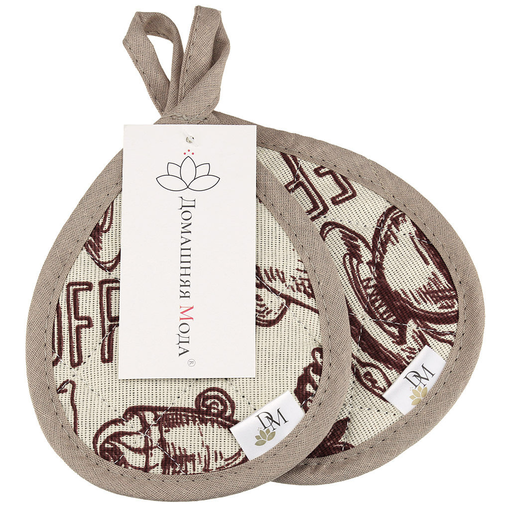 Кухонный комплект Эспрессо, вид 1/1: прихватка 18х16см форма Капелька - 2шт, рогожка 171г/м2, хлопок 100%, наполнитель - ватин 280г/м2, на пластмассовом подвесе, Домашняя мода (Россия)  фото 3