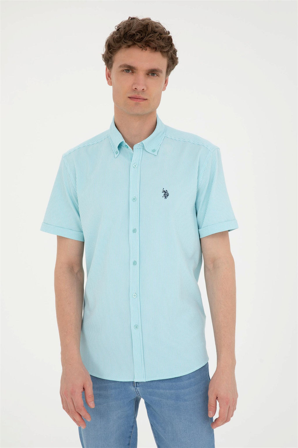 Мужская рубашка зеленого цвета с коротким рукавом Неожиданная скидка в корзине - U.s. polo assn фото 3