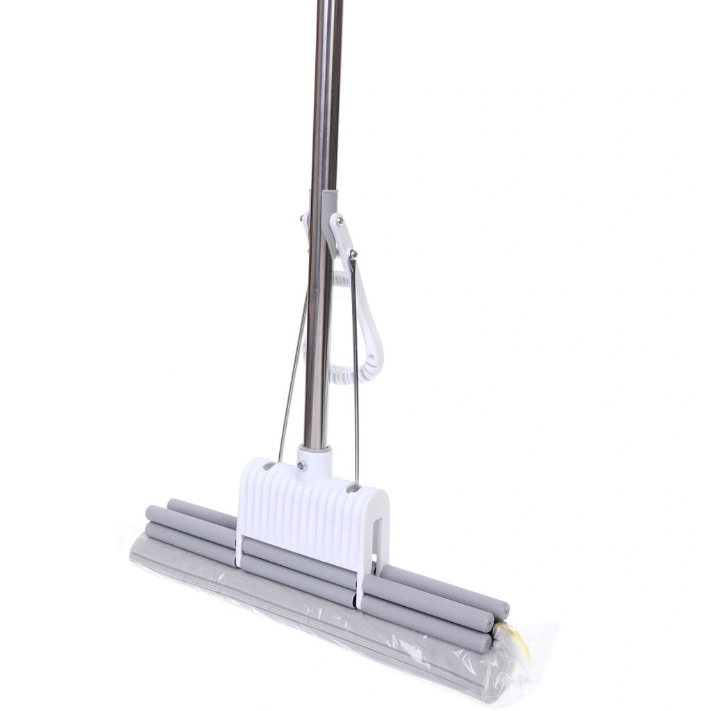 Швабра с губкой ПВА металлическая ручка 90-110 см(отжим двойной ролик, насадка 38см)