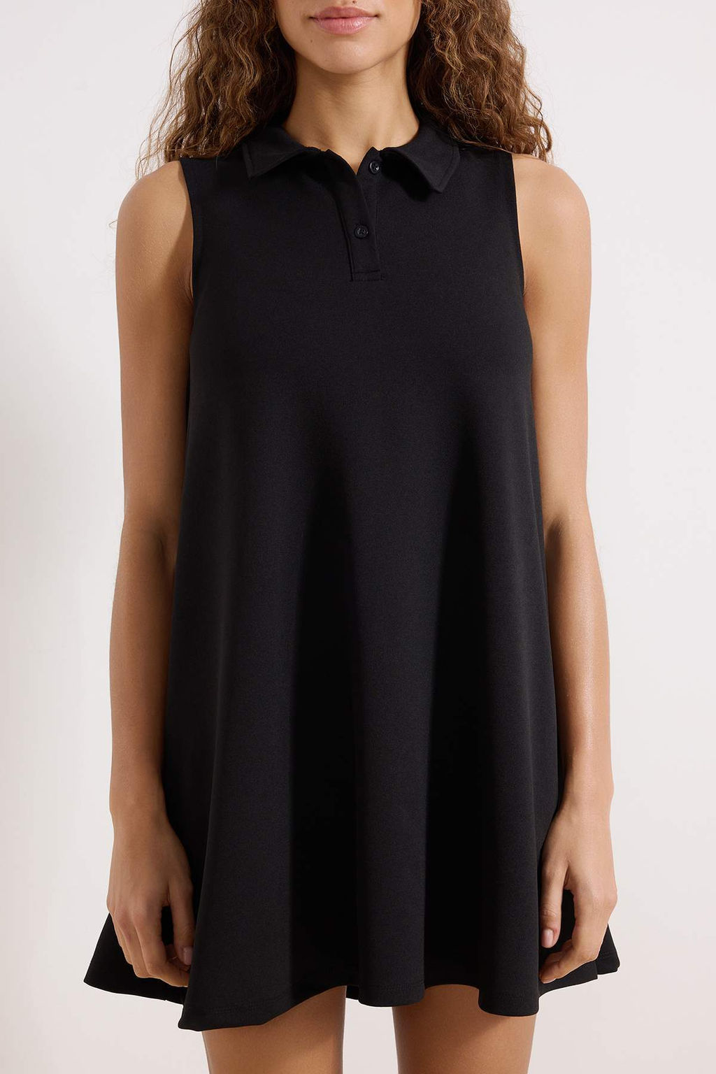 Siyah Belden Ac?lan Polo Yaka Kolsuz Mini Scuba Krep Orme Elbise TWOSS26EL00159 - Trendyolmilla фото 3