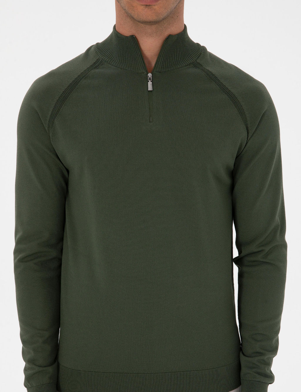 Koyu Haki Slim Fit Dik Yaka Fermuarl_ Triko Kazak - Pierre cardin фото 6