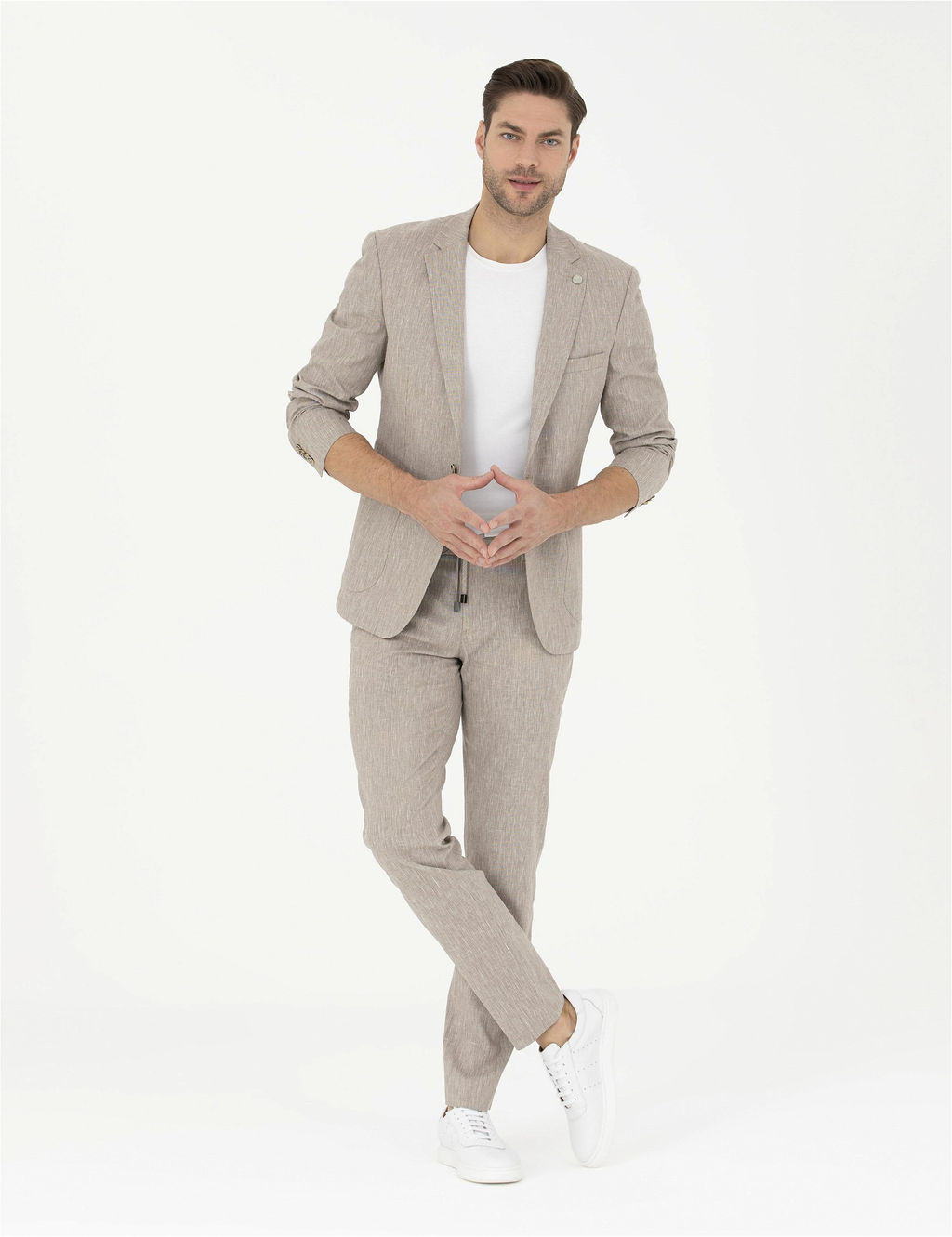 A__k Kahverengi Ex. Slim Fit Keten Kar___ml_ Kuma_ Pantolon