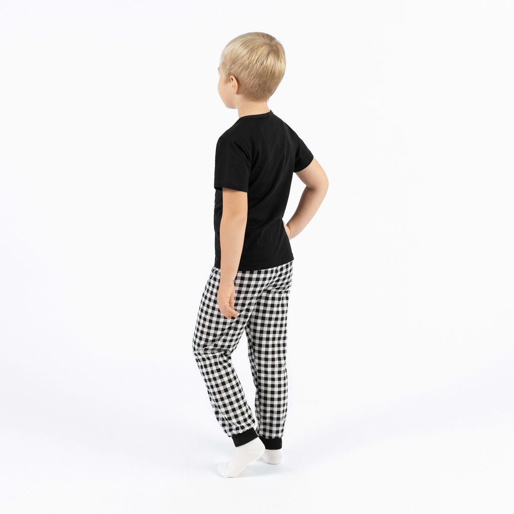 Пижама детская черная клетка принт мишка