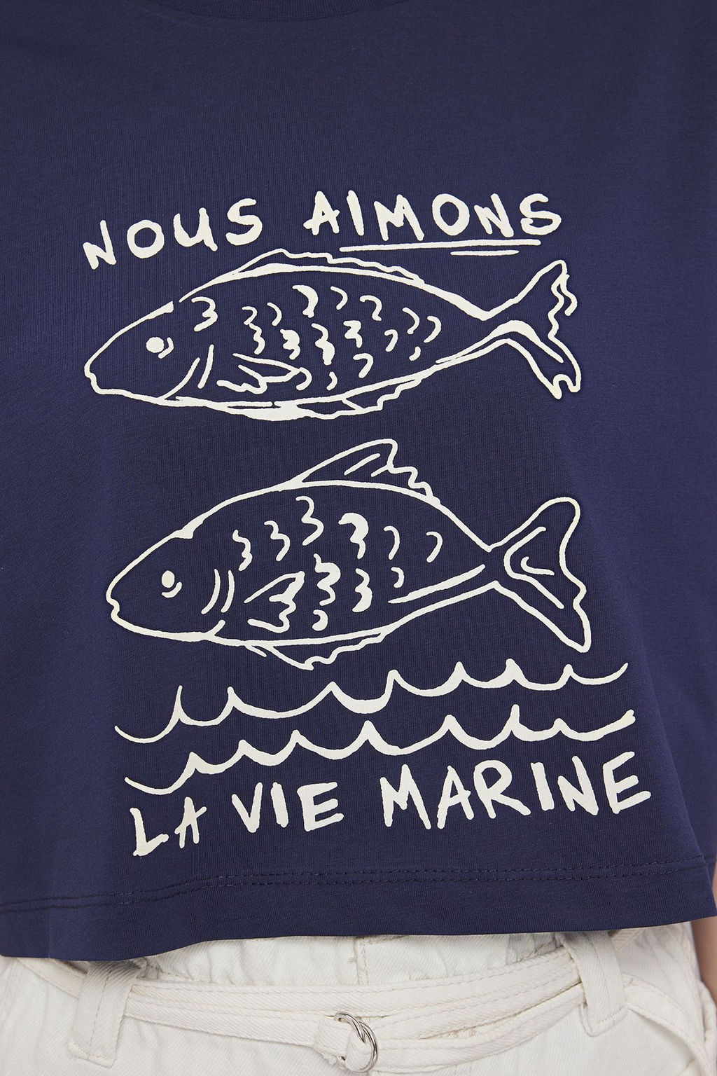 TRENDYOLMILLA Lacivert %100 Pamuk Relaxed/Rahat Kal?p Crop Bask?l? Orme T-Shirt TWOSS25TS00080 фото 3