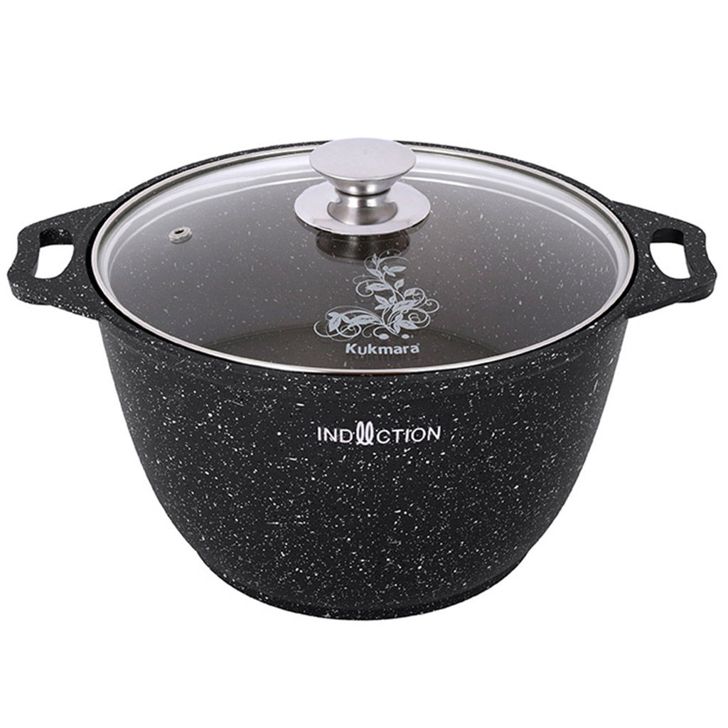 Кастрюля с антипригарным покрытием 3л, д24,5см Мрамор темный, h12см, литая, стеклянная жаропрочная крышка, линия Marble Induction (Россия)