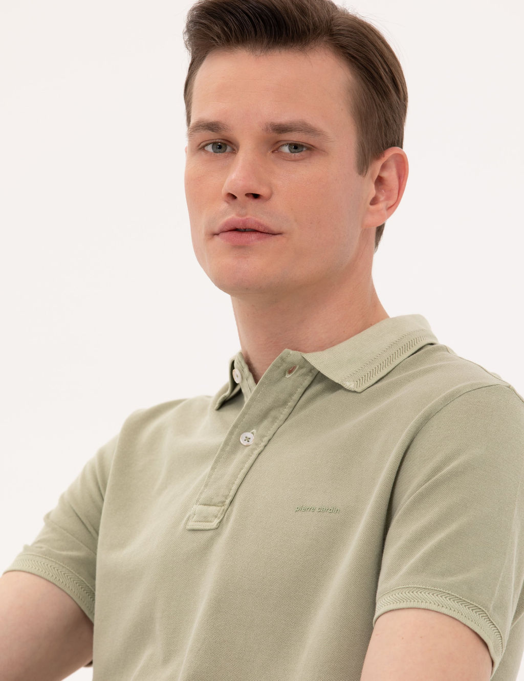 A__k Ye_il Slim Fit Dokulu Polo Yaka Ti__rt