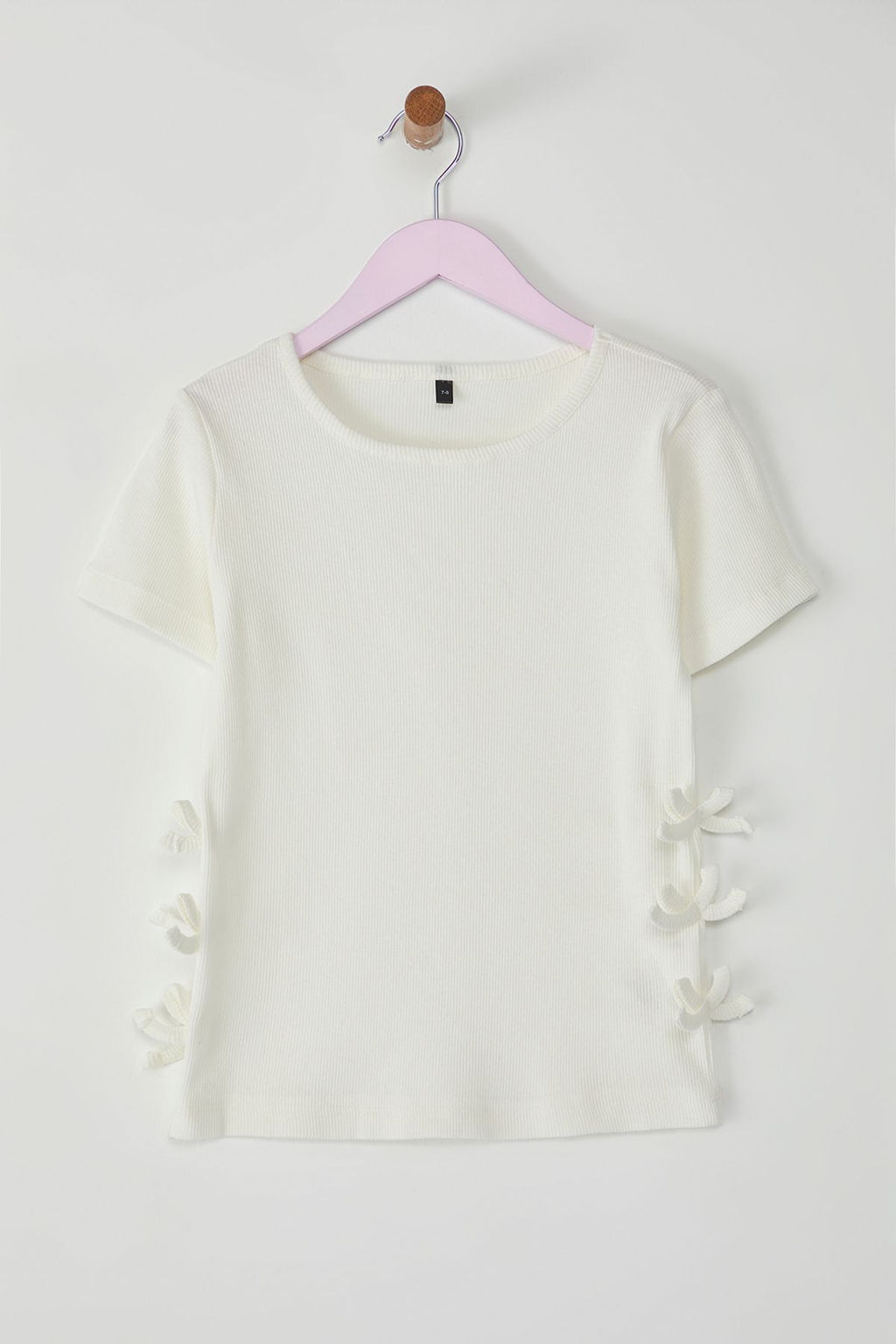 Sar? K?z Cocuk Pamuklu Regular Kal?p Fiyonk Detayl? K?sa Kol Orme T-Shirt TKDSS25TS00048 - Trendyolmilla фото 9