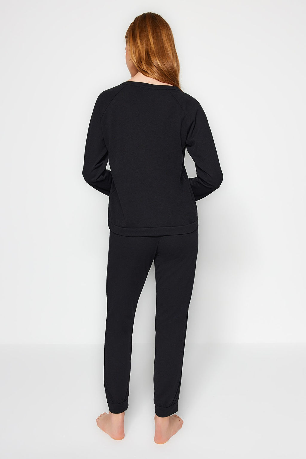 Siyah Sloganl? T-shirt-Jogger Orme Pijama Tak?m? THMAW21PT0497