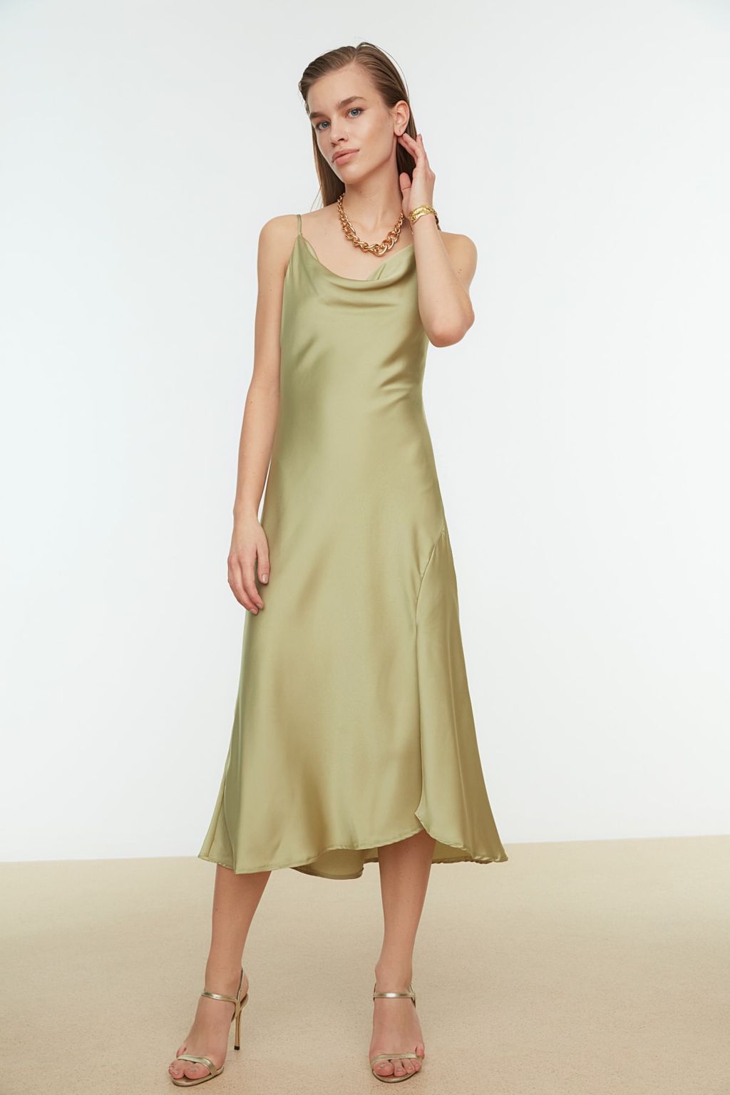 TRENDYOLMILLA Siyah Astarl? Dokuma Saten S?k Abiye Elbise TPRSS19BB0058 фото 8