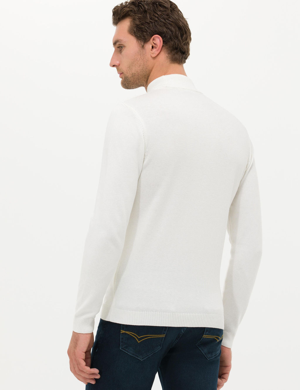 Базовый трикотажный свитер узкого кроя цвета экрю в клетку Fisherman - Cacharel фото 5