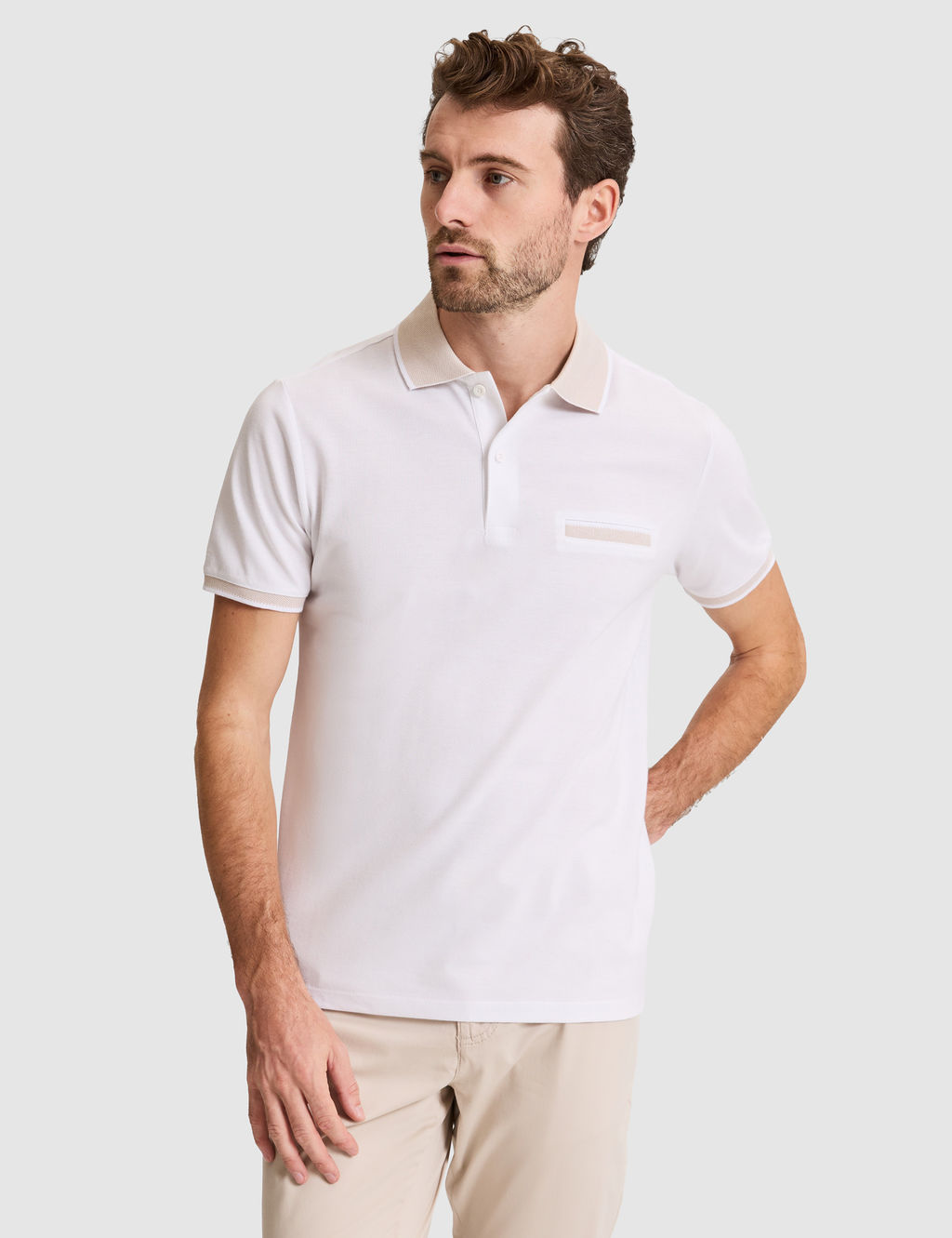 Beyaz Slim Fit %100 Pamuk D__meli Polo Yaka Ti__rt