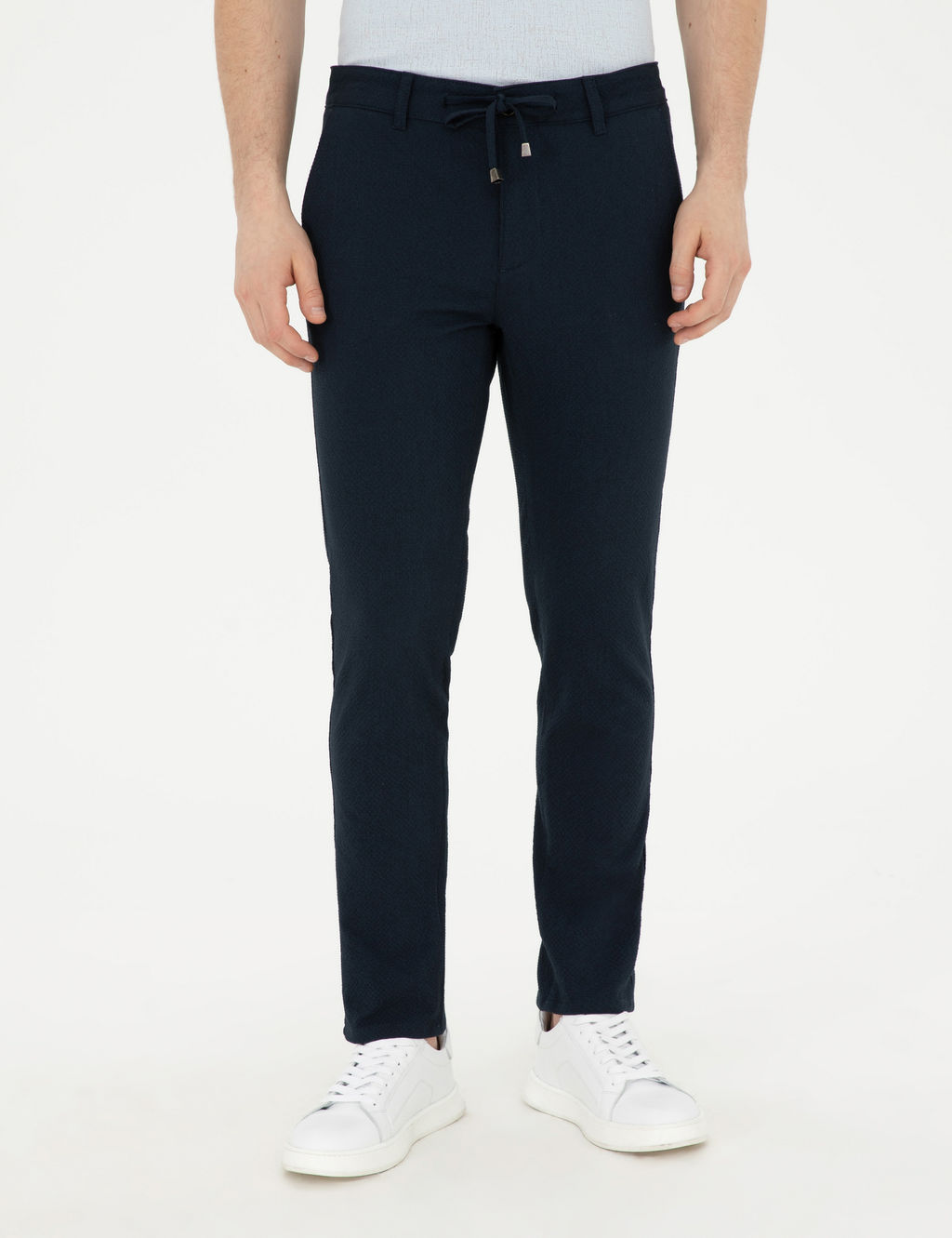 Lacivert Slim Fit Gofre Ba_c_kl_ Kanvas Pantolon