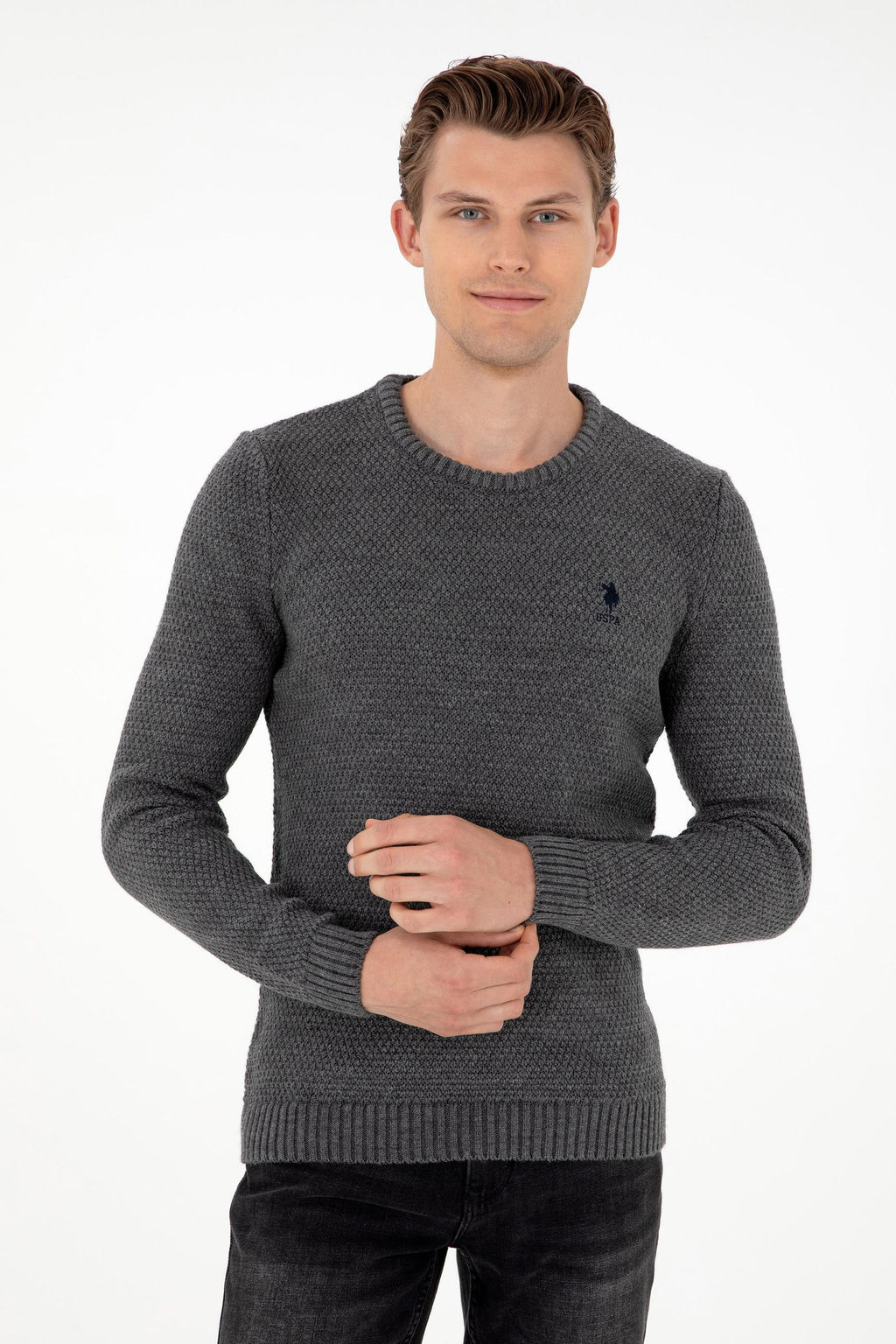 Мужской серый меланжевый свитер Неожиданная скидка в корзине - U.s. polo assn фото 3