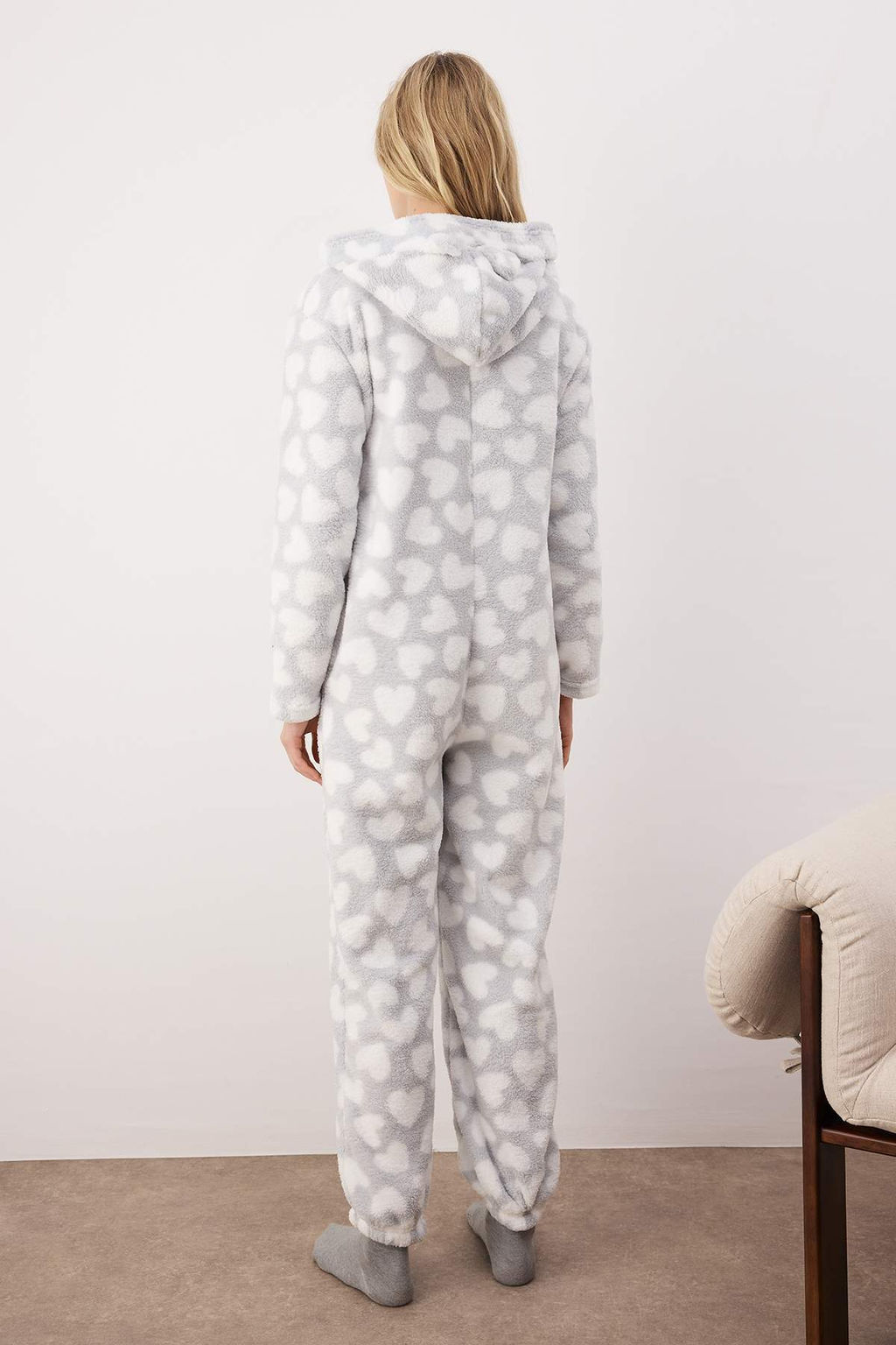 Gri Kalp Desenli Kapusonlu Wellsoft Orme Tulum THMAW26TU00000 - Trendyolmilla фото 4