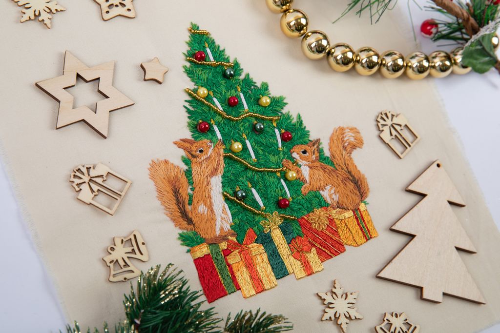 Набор для вышивания PANNA Живая картина JK-2271 Бельчата украшают елку 17 х 19 см