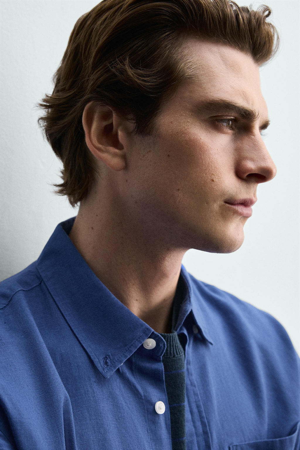 CAMISA REGULAR FIT LINO - ALGOD?N / Azul?n - Zara фото 6