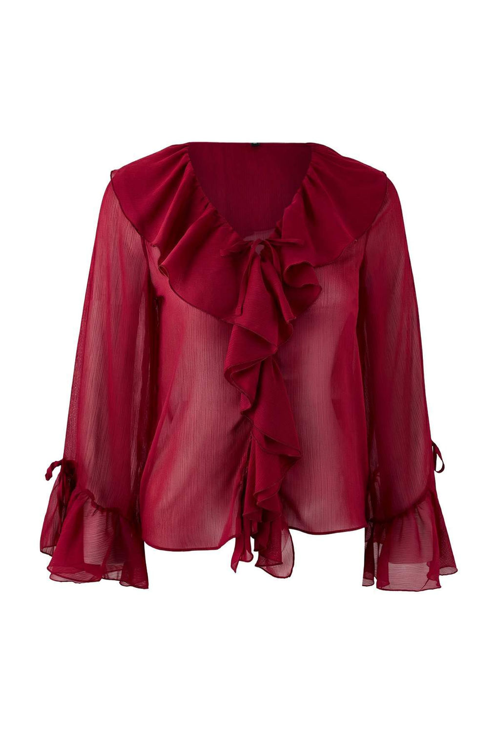 Bordo F?rf?r Detayl? Transparan Sifon Dokuma Bluz TWOSS26BZ00084