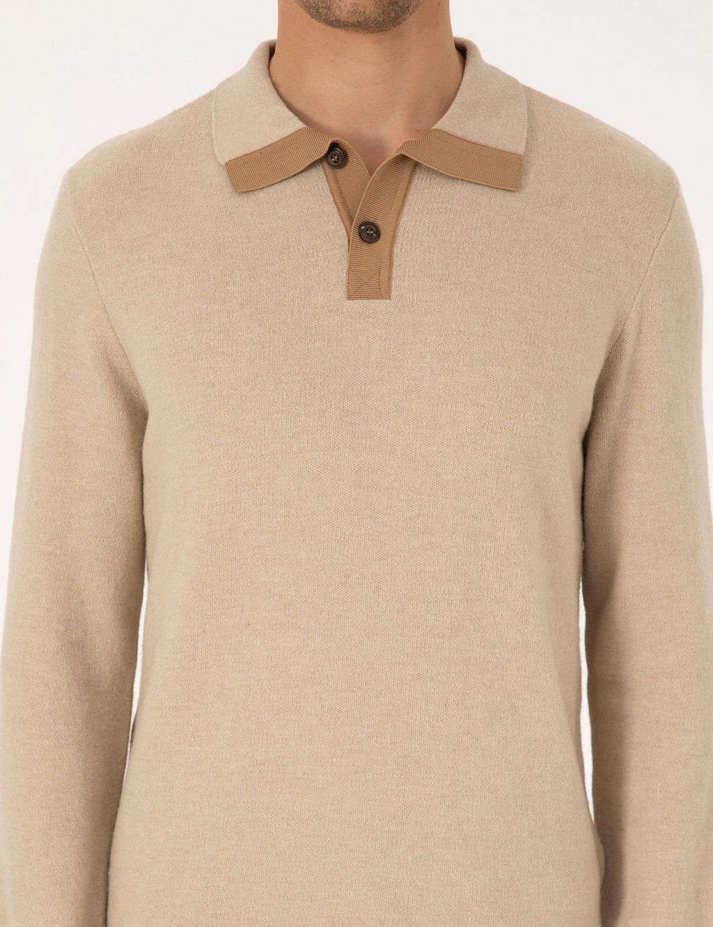 Bej Regular Fit %100 Y_n Polo Yaka D__meli Triko Kazak - Pierre cardin фото 6