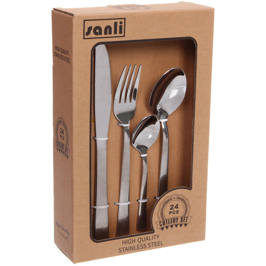Набор столовых приборов "SANLI" 24шт (6ножей, 6вилок, 6ст.ложек, 6ч.ложек), с узором, цвет серебро