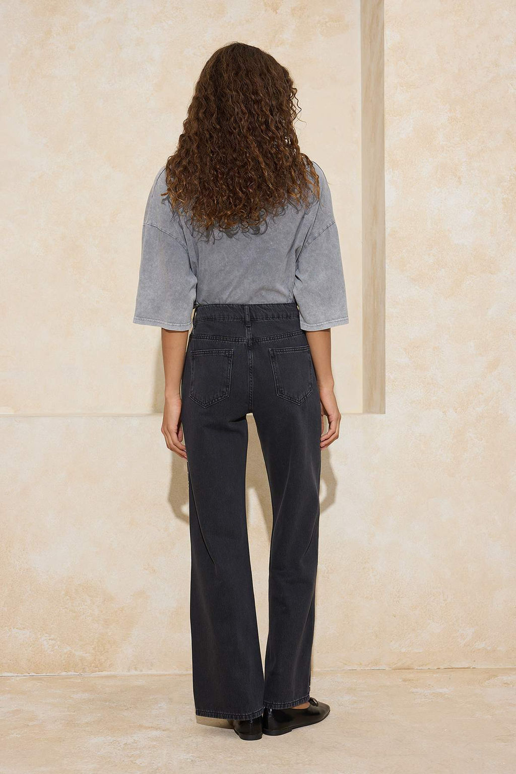 Siyah Yuksek Bel Tasl? Genis Paca Wide Leg Jeans TWOSS26JE00073 - Trendyolmilla фото 4