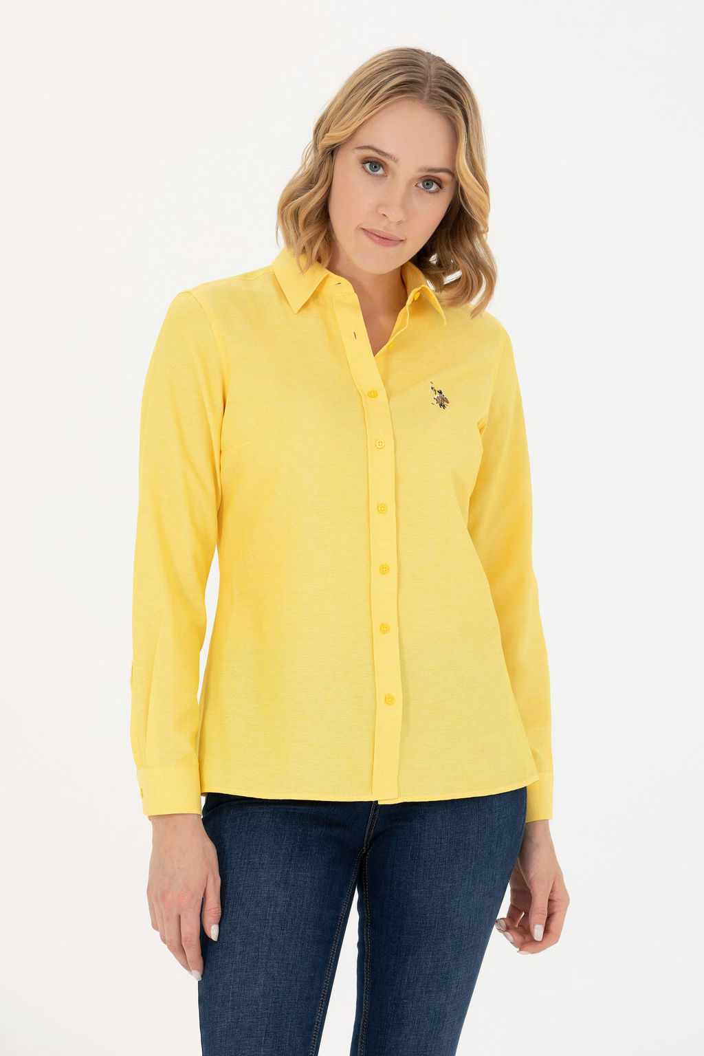 Женская желтая базовая рубашка с длинным рукавом - U.s. polo assn фото 17