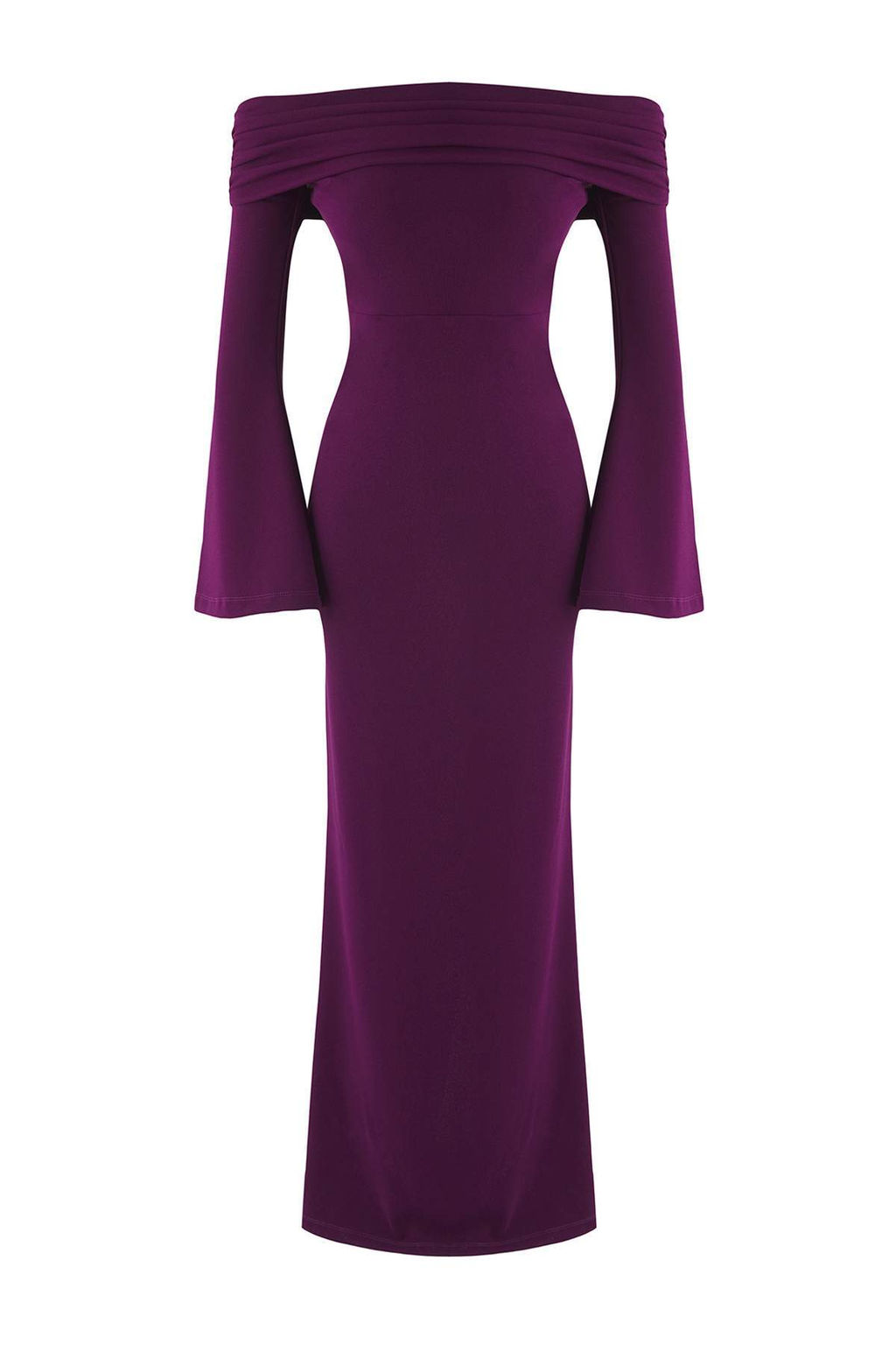 Bordo Vucuda Oturan Carmen Yaka Orme Maxi S?k Abiye Gece Mezuniyet Elbisesi TPRSS24AE00204