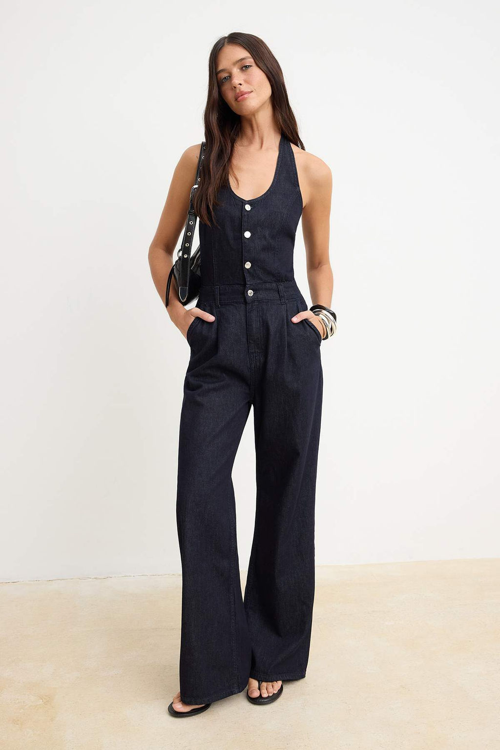 Lacivert Halter Yaka Genis Paca Denim Tulum TWOSS26TU00030 - Trendyolmilla фото 3