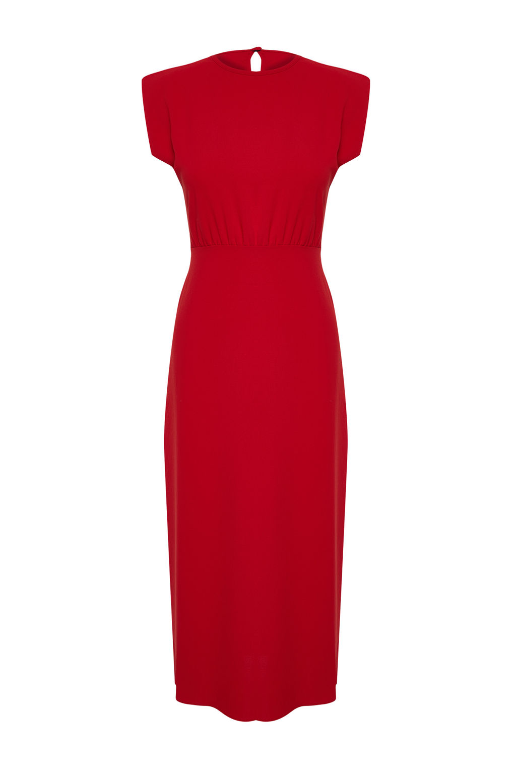 K?rm?z? A Kesim Bisiklet Yaka Kolsuz Aerobin Midi Dokuma Elbise TWOSS24EL00601