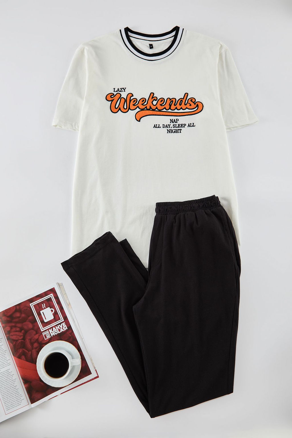 TRENDYOL MAN Ekru Siyah Nak?sl? Regular Fit Orme Pijama Tak?m? TMNAW25PT00034 - Trendyolmilla фото 6