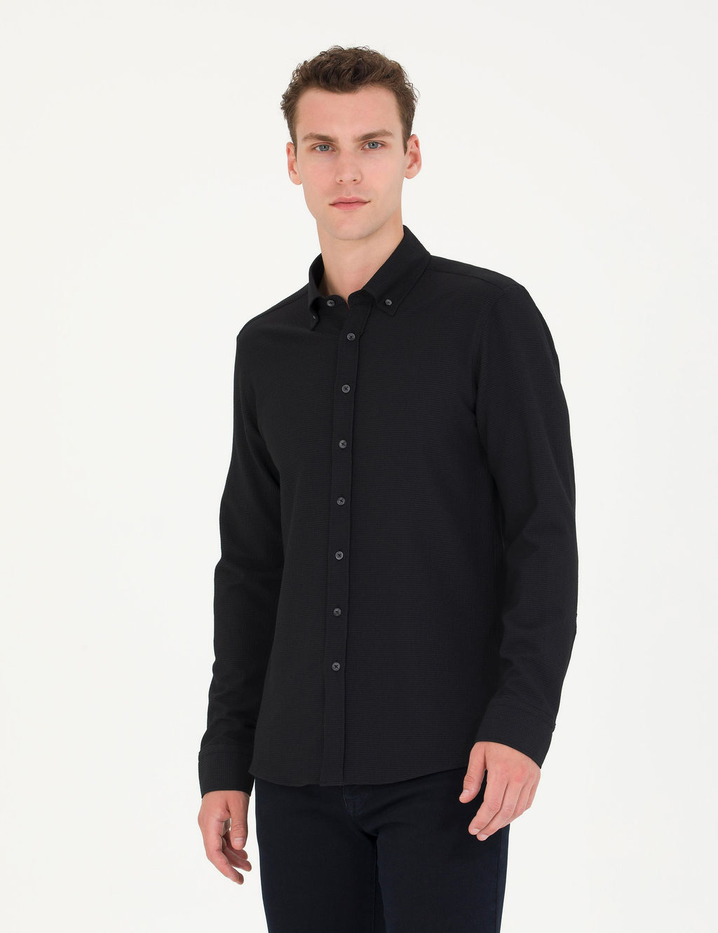 Рубашка Pierre Cardin Slim Fit черная с длинным рукавом