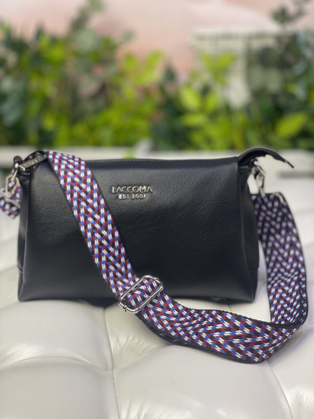 LACCOMA ремень 1000-елка-3,8-чер/бел/син/крас полиэстр